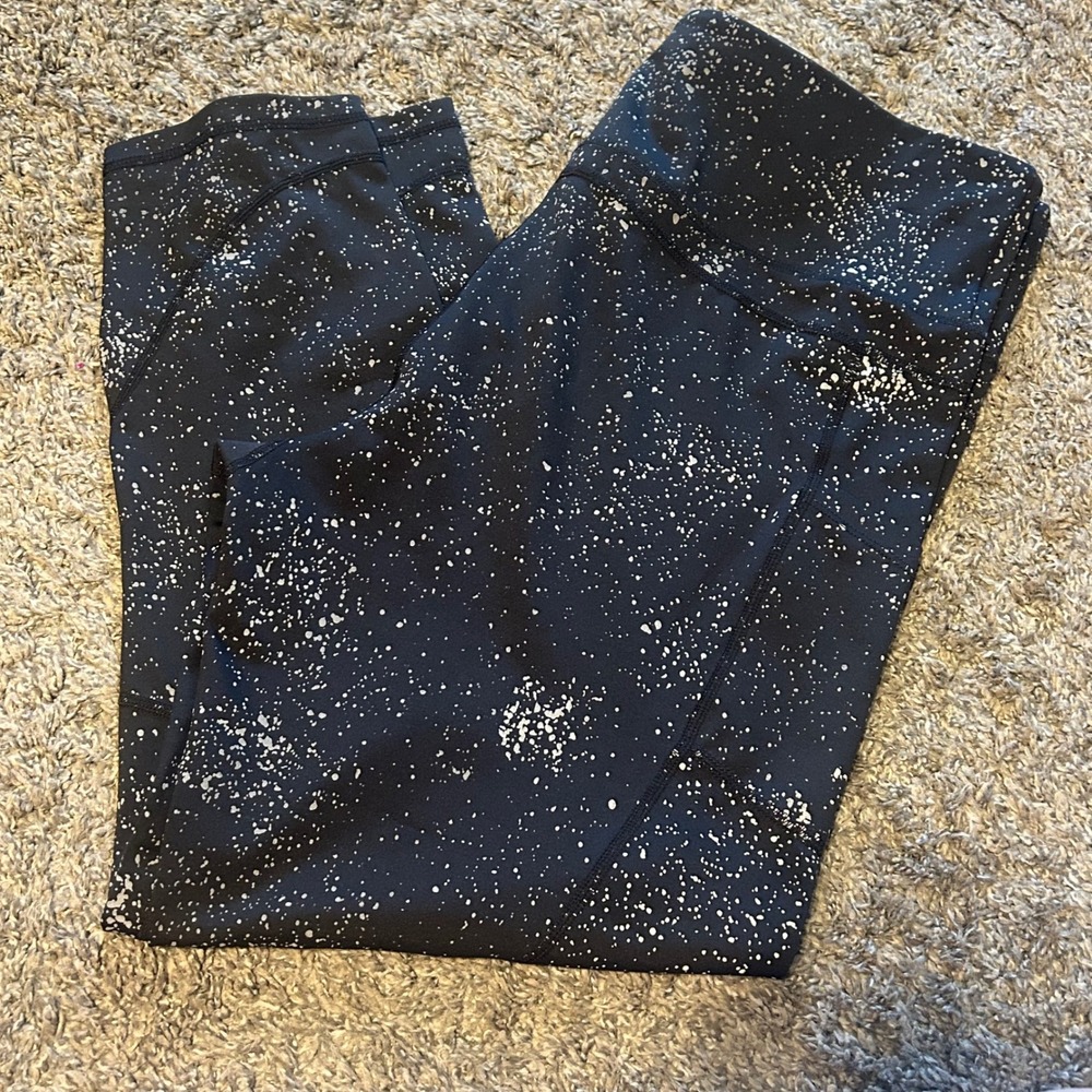 Zyia Active Black White Paint Splatter High Rise Pocket Leggings Size 20